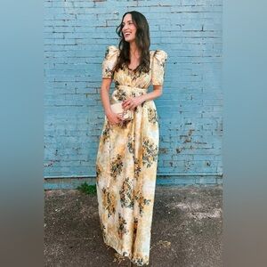 BHLDN Aurora Puff-Sleeve Taffeta Maxi Dress